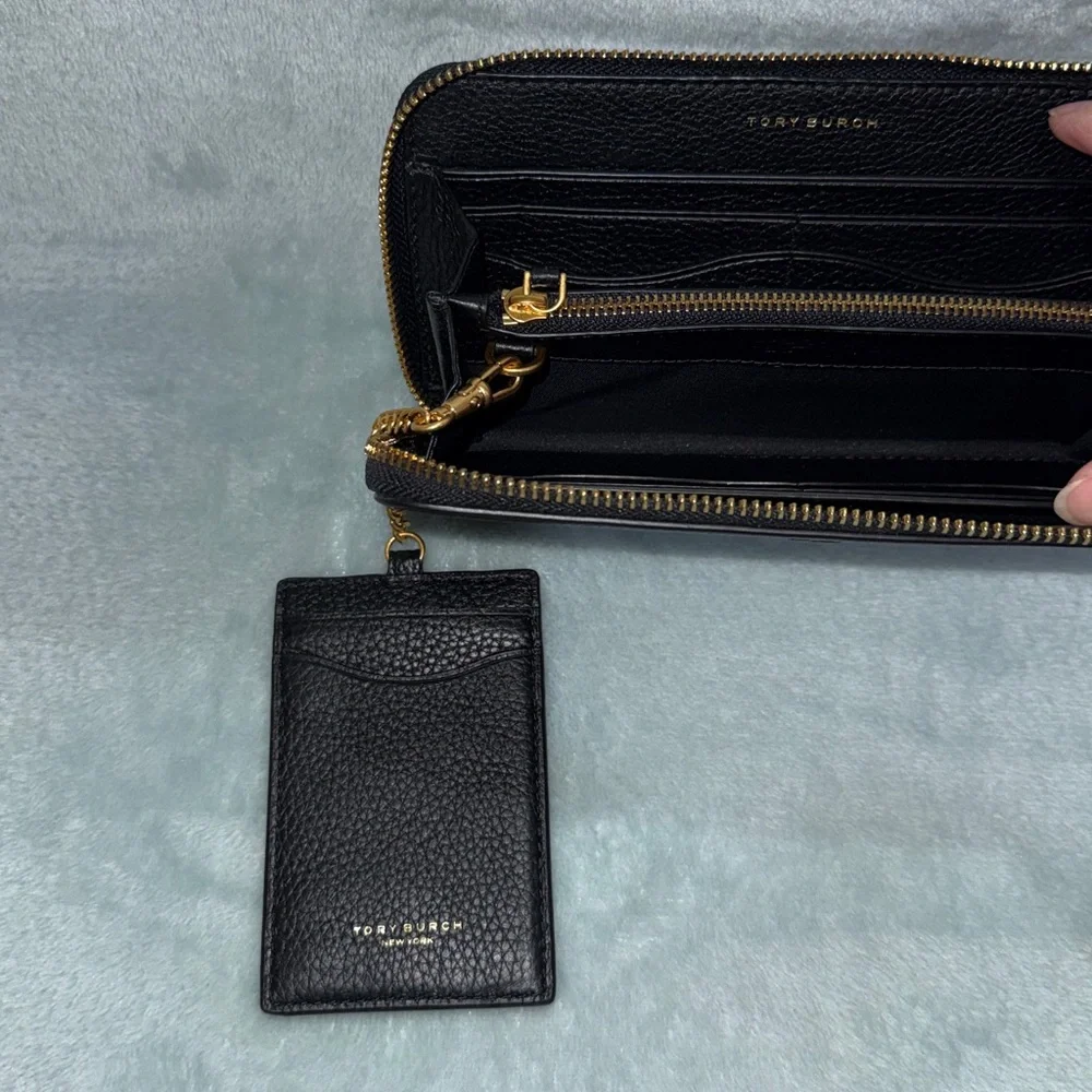Tory Burch Black Pebbled Leather Thea Zip Continental Wallet